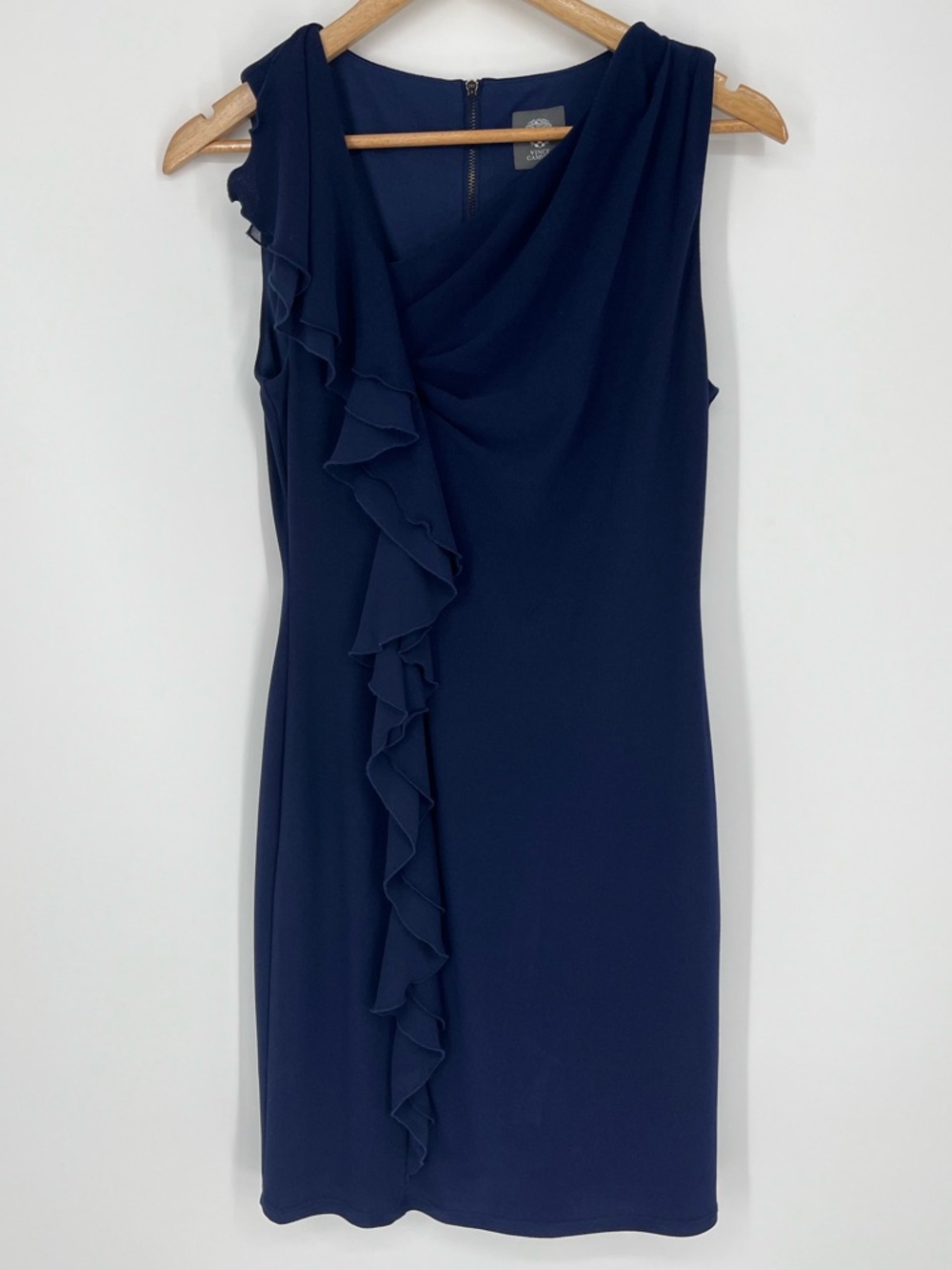 Vince Camuto sleeveless ruffle front dress